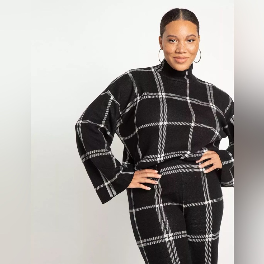 ELOQUII mock neck sweater black windowpane plaid 18 20